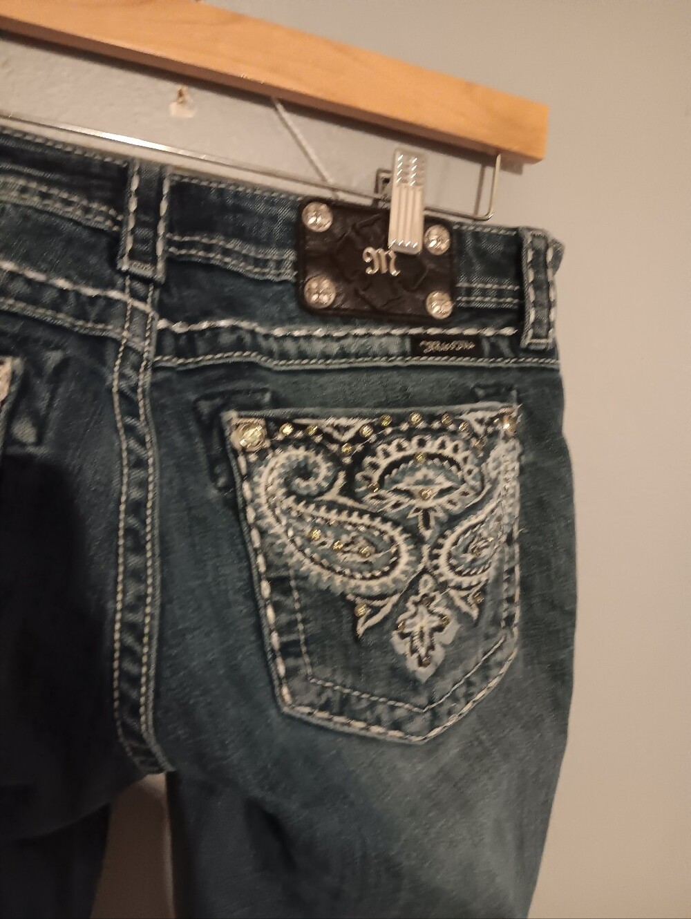Miss Me Dark Blue Embroidered Boot Cut Jeans